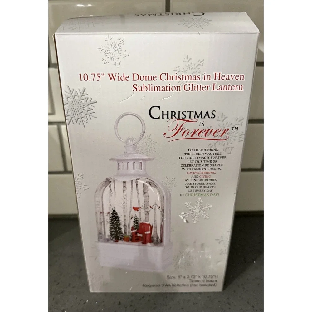 NEW White Lighted Water SNow Globe Lantern Cardinals LED Christmas Holiday Decor